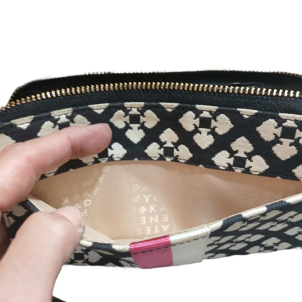 kate spade Neda Black, White and Pink Patterned Logo Zip Wallet